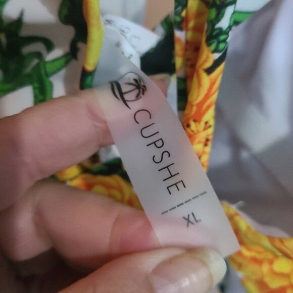 Cupshe orange Floral And Black Stripe One-Piece criss cross Back swimsuit - Picture 9 of 10